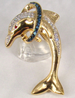 BUTLER Signed Rhinestone Dolphin Brooch