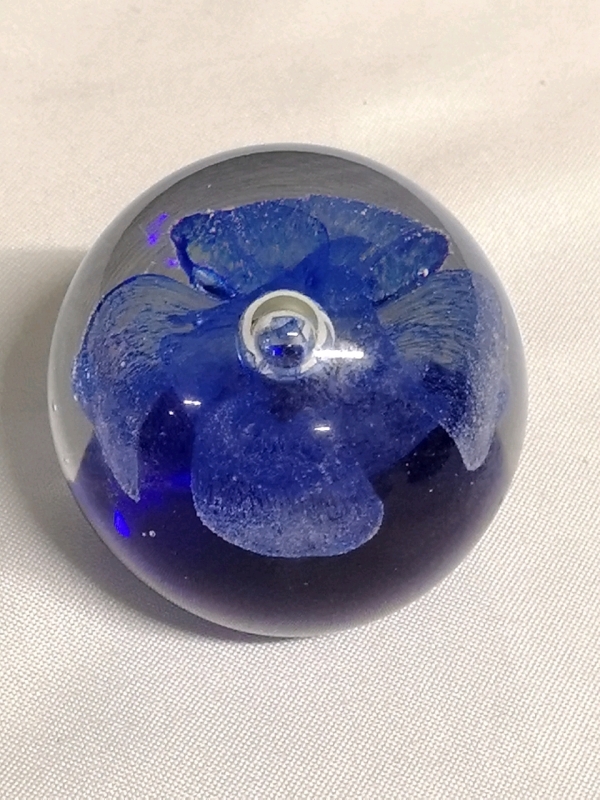 Vintage Hand Blown Paper Weight - Blue Flower