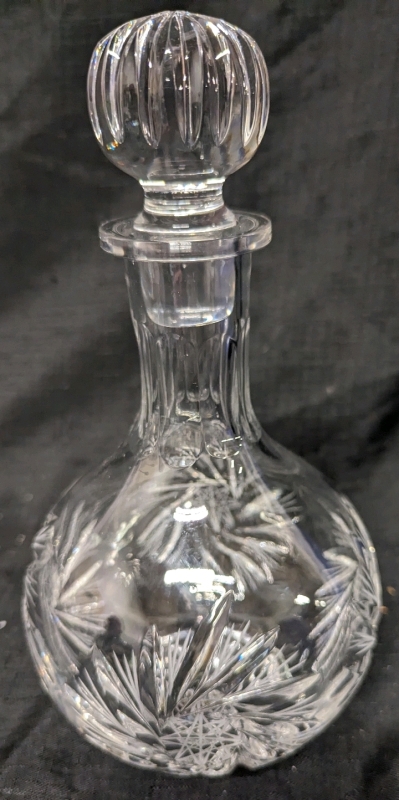 Vintage Pinwheel Crystal Decanter. 10" Tall. No Chips or Cracks Noted.