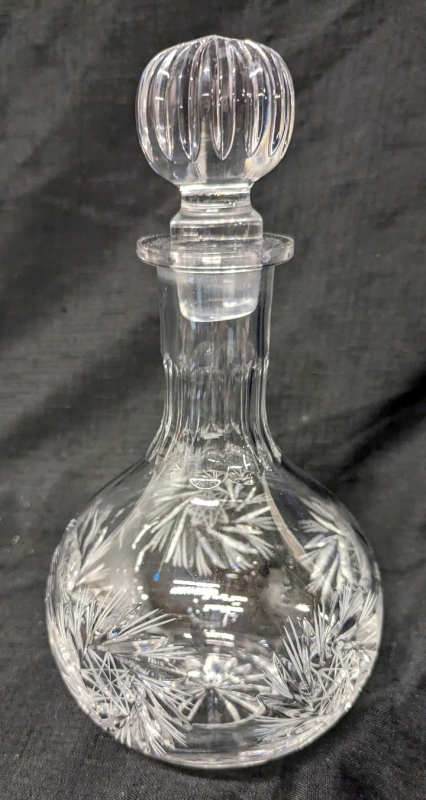 Vintage Pinwheel Crystal Decanter. 10.5" Tall. No Chips Or Cracks Noted.