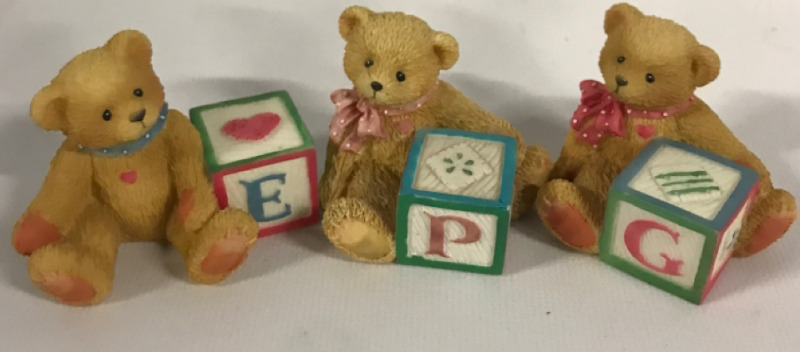 3 Vintage Cherished Teddies Letter Block Bear