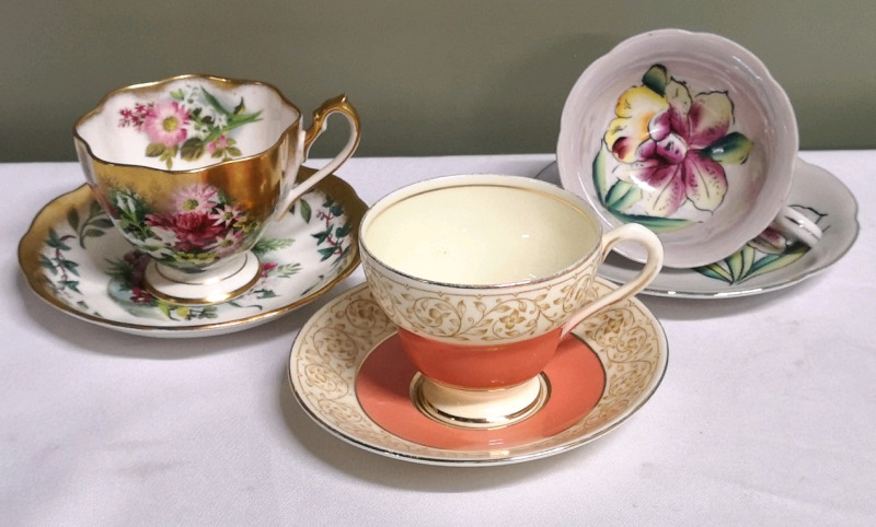 3 Vintage Cups & Saucers - Japan, Queen Anne & Chelsea