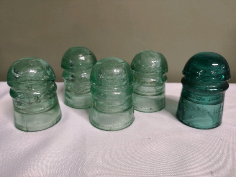 5 Vintage Glass Insulators - Brookfield