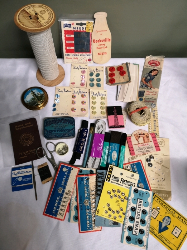 Vintage Sewing & Miscellaneous Lot - Buttons, Needles, Elastic Bands ++