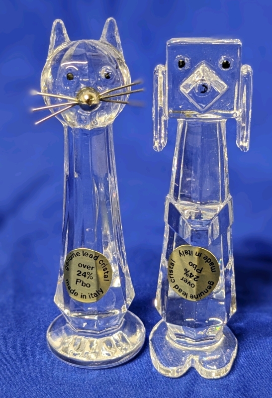 Vintage Genuine Lead Crystal Cat and Dog Figures | Over 24% Pbo | Made in Italy | 3.5" Tall