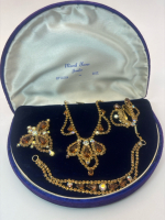 Rare Jay Kel Original signed Rootbeer AB & Canary Rhinestones Parure Set