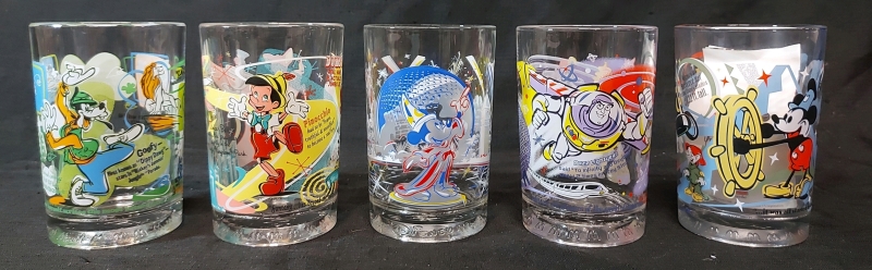 4 McDonald's Walt Disney World 100 Years Of Magic Collectors Glasses 16oz And 25th Anniversary Mickey Mouse Epcot Glass 16oz Excellent Pre Owned Condition
