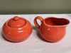 Coral Coloured Tea Set - Teapot, Creamer & Sugar - 2