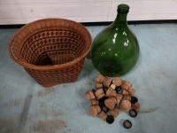 Green Glass Jug + Basket + Corks