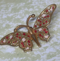 Filigree Open Cut Work Enameled Butterfly Brooch