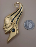 Vintage Goldtone & Enamel 3" Brooch with a Blue Stone