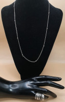 Vintage Sterling Silver 22" Flat Weave & Ball Chain with a Size 6.5 - .75" wide Stacking Ring