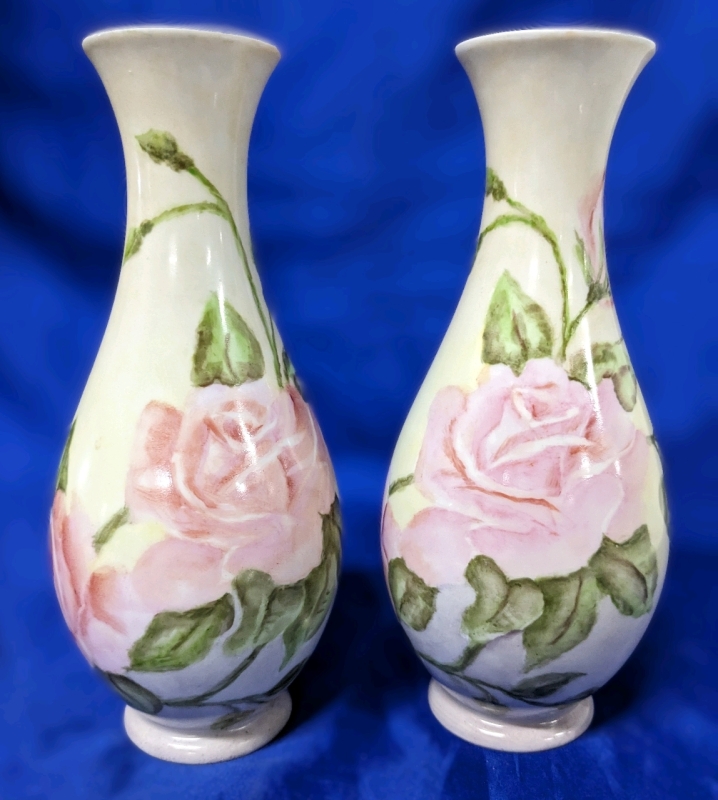 Pair of Signed Vintage TIRSCHENREUTH Bavaria Germany Vases | 8" Tall #7784