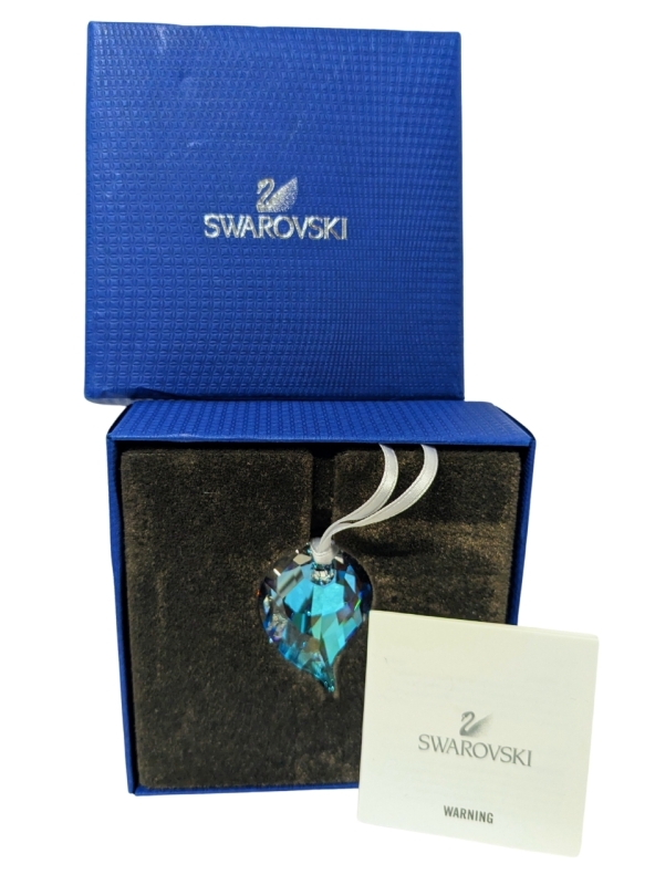 Signed SWAROVSKI 2015 Peacock Feather Ornament With Original Box | 1.75" Long