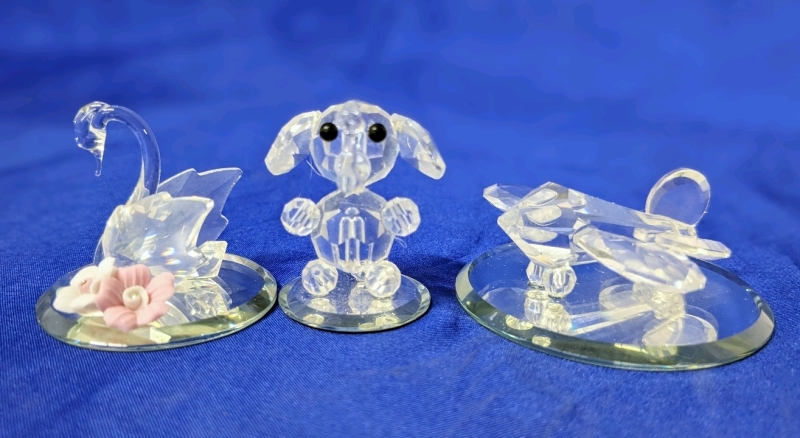Hadrian Crystal Elephant (1.4") + Swan (1.4") & Airplane (0.75") All Affixed to Mirror Bases