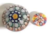 2 Vintage Hand Blown Glass Paper Weights - Millefiori