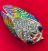 Cicada Insect Enameled Rhinestone Brooch