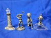 Vintage Pewter & Crystal Collectibles | Golfer, Lighthouse, Penguin & Labrador Dog | 1.75" - 2.5" Tall - 2