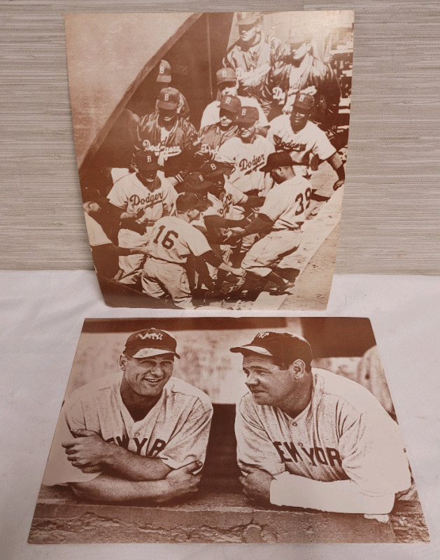Babe Ruth / Lou Gehrig & Brooklyn Dodgers Prints . Each measures 14"×11"