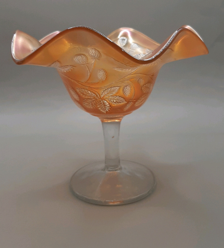 Vintage 5" Fenton Marigold Carnival Glass Compote with Clear Stem