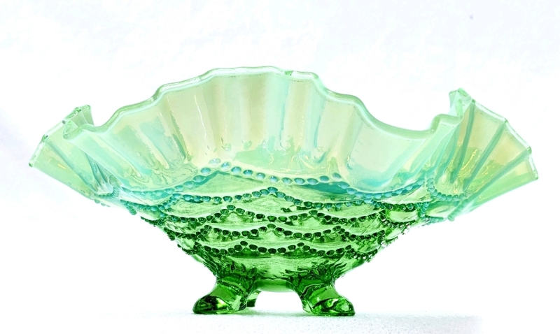 Vintage Unsigned Northwood Seafoam Green Ripple 4-Footed Dish | 8.75" x 7" x 3.5" Tall