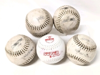 5 Softballs / Baseballs : 4x Cooper, 1x Worth Super Red Dot SX-1WLC Canada Leather White Stitch