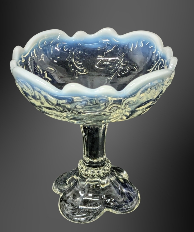 Vintage Northwood Moonstone Rippled Edge Glass Pedestal Compote Glass | 4.75" Tall 4.5" Diameter