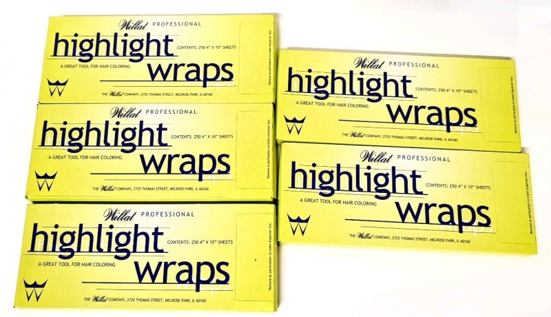 5 New Packs Willat Professional Highlight Wraps (4" x 10", 250 Sheets per Pack. 1250 Sheets Total)