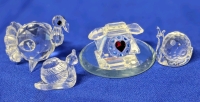 Vintage Crystal Figurines : Turkey, Telephone, 2 Snails (1 is Molded Glass) & Mirror Base | 0.75" - 1" Tall