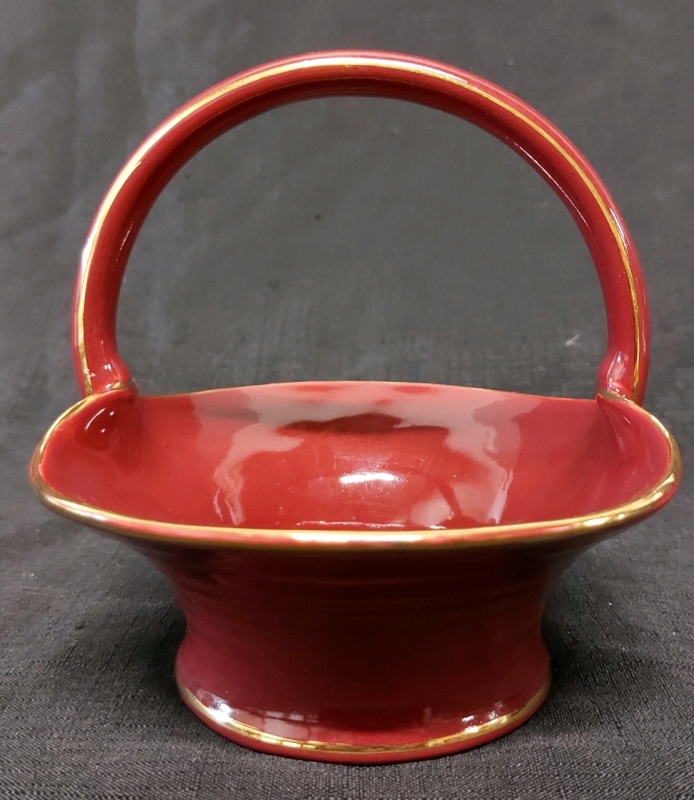 Red With Gold Trim Porcelain Basket Burslem England