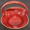 Red With Gold Trim Porcelain Basket Burslem England - 3