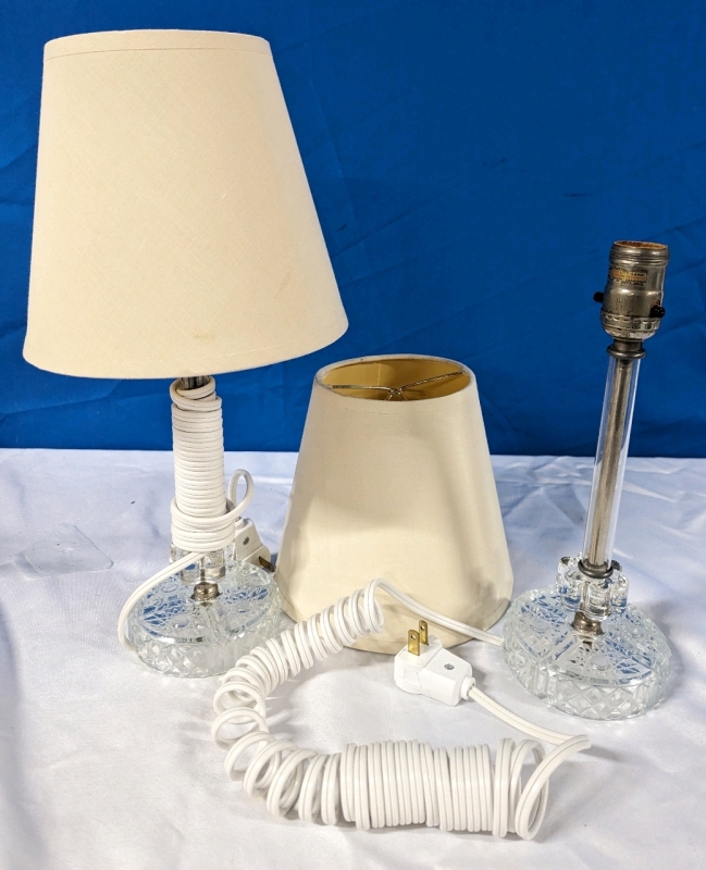 2 Vintage Lamps with Shades. Tested Working. Lightbulb not included. Measures 16" When Shade is On.