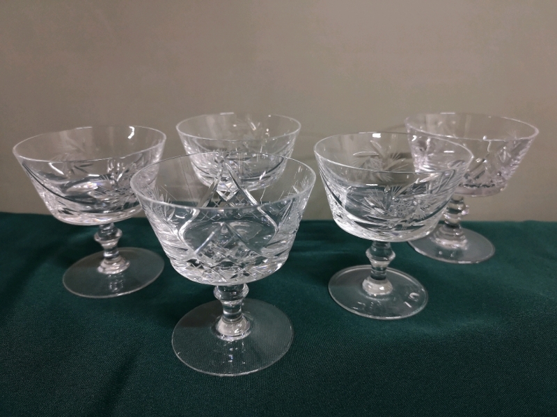 5 Vintage Pinwheel Crystal Glasses - 4" tall & 3.5" diameter