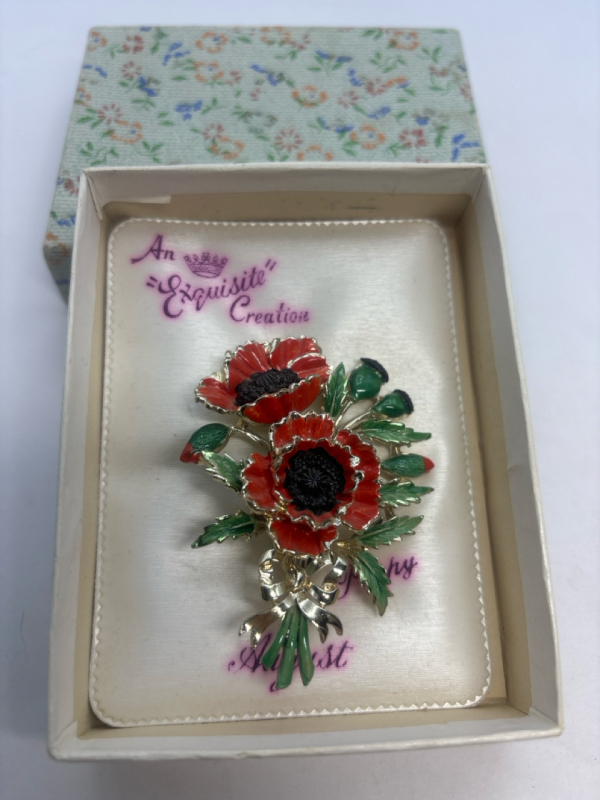 1950 Circa Poppy Enamel Brooch by Exquisite Boxed Wow
