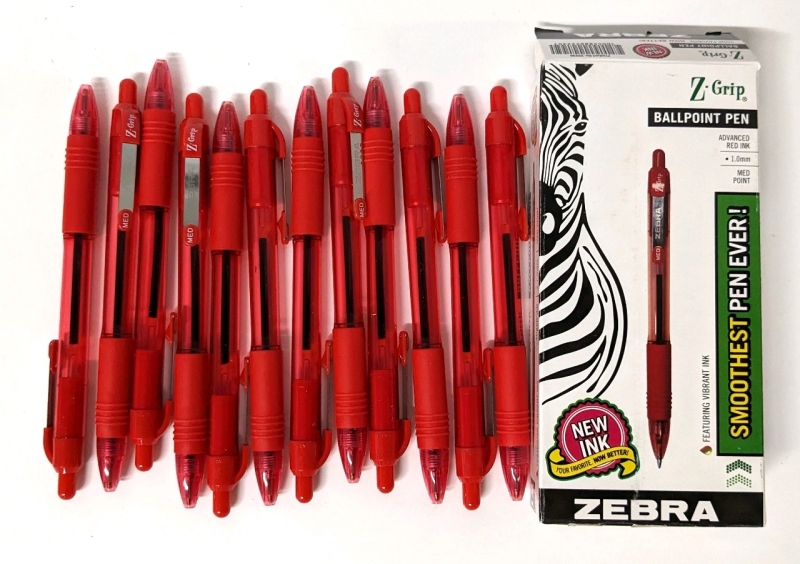 New 12pk Zebra Red Ink Ball Point Pens 1.0mm Medium Point #22230