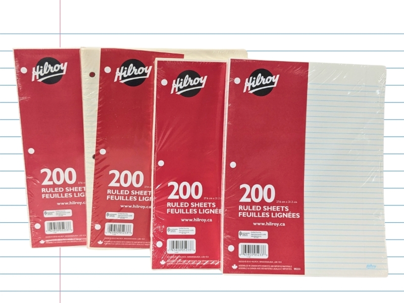 4 New Packs HILROY Lined Hole-Punched Ruled Notebook Paper Sheets (200 Sheets 8.5" x 11" | 800 Sheets Total)