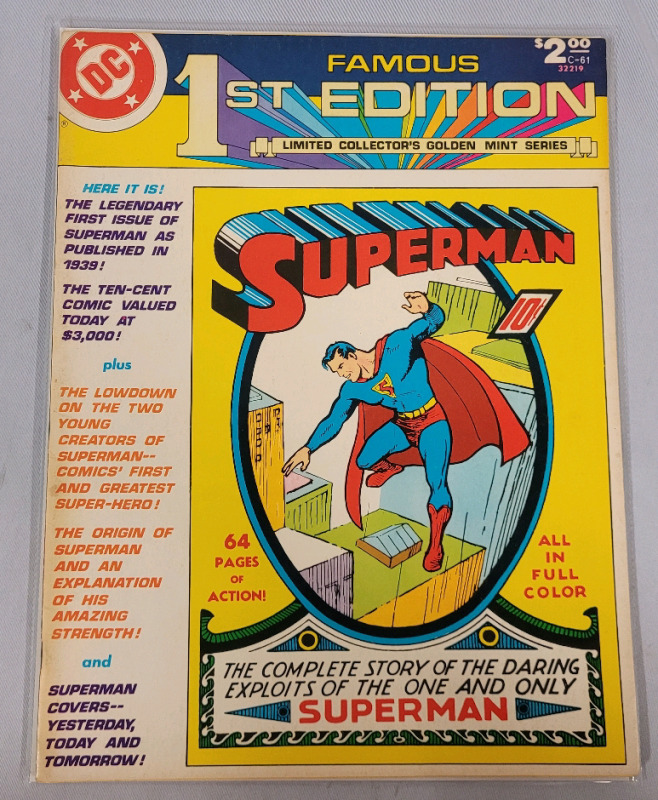 1978 DC Comics Superman Famous 1st Edition Limited Edition Golden Mint Series C-61 Treasury Over Size Comic