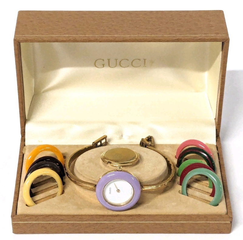 Vintage GUCCI Change Bezel 11/12.2 Quartz White Dial | 10 Interchangeable Bezels | Women's Watch w Original Box | As-Is