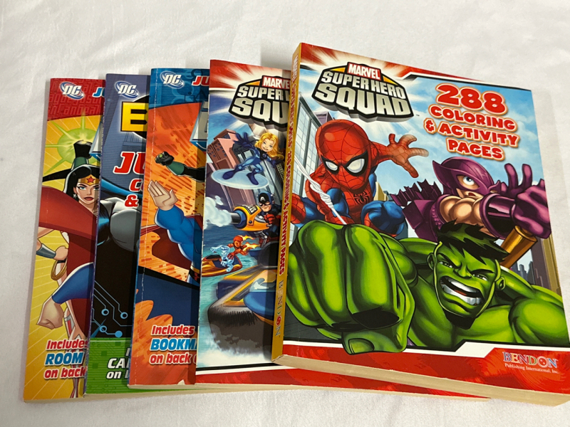 5 Coloring Books Marvel & DC Superheros a Few Pages Drawn