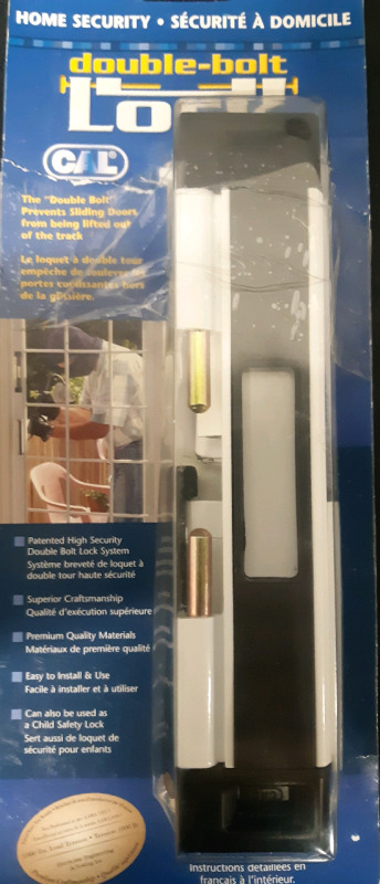 CAL Home Security, Easy Install, Double Bolt Lock For Sliding Doors