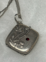 Antique 800 German Silver Locket Pendant on 835 Silver Chain