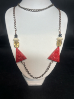 Carved Cinnabar Style Vintage Necklace
