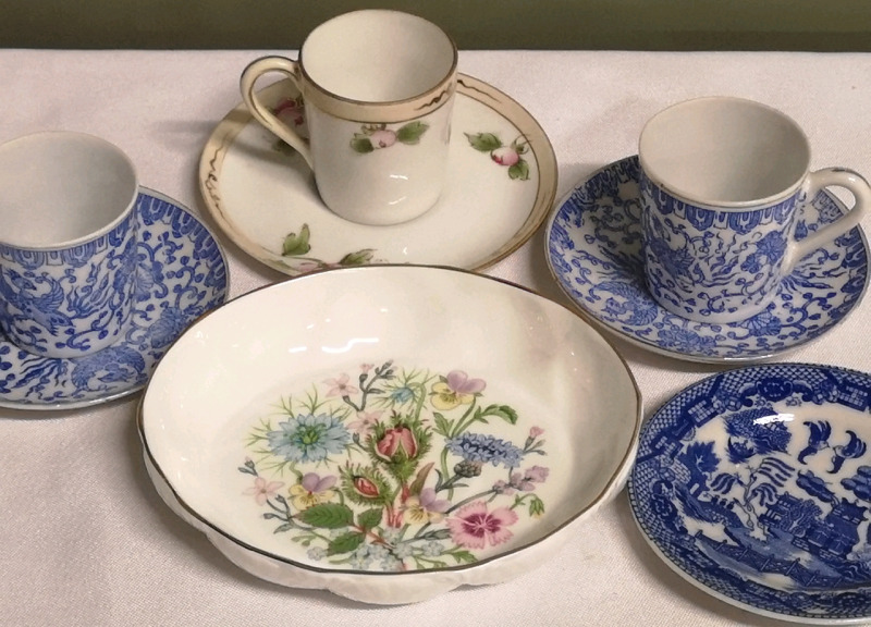 Vintage Aynsley Candy Dish & Demitasse Teacups and Saucers