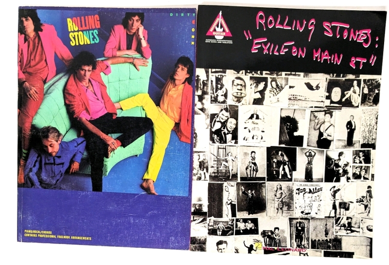 2 Vintage ROLLING STONES Sheet Music Books | Exile on Main St : Guitar Recorded Versions (1995) & Dirty Work : Piano/Vocals/ Chords (1986)