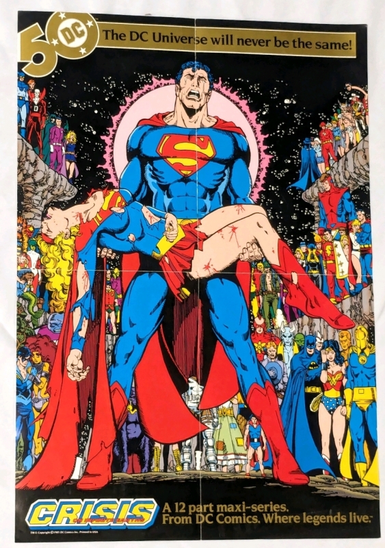 Vintage 1985 | DC Comics "Crisis on Infinite Earths" Centrefold Comic Promotional Poster |