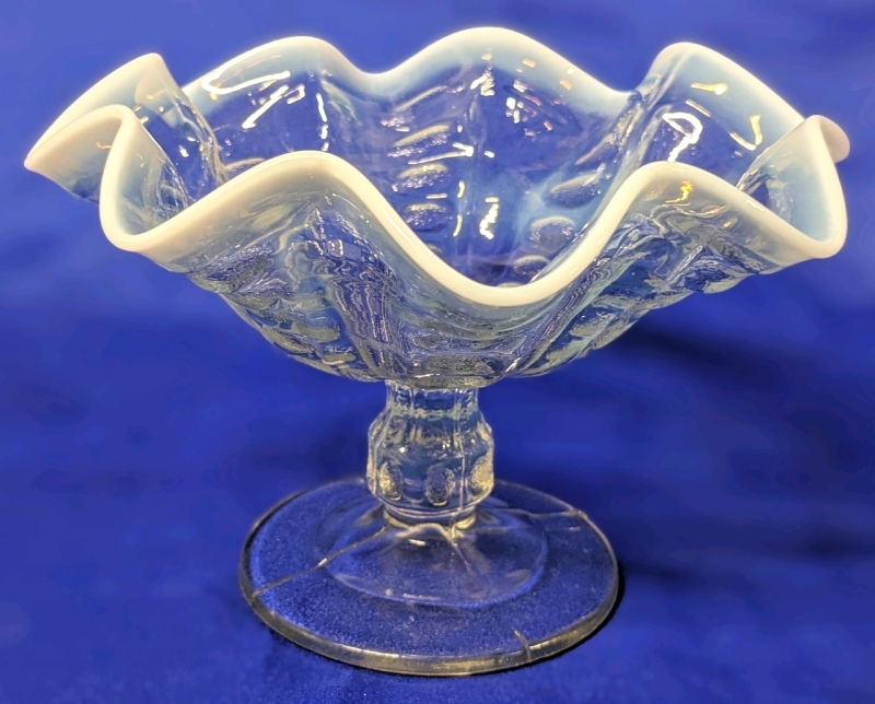Vintage Unsigned Dugan Glass Coin Spot Opalescent Compote Pedestal Candy Dish | | 6" Diameter x 4.5" Tall