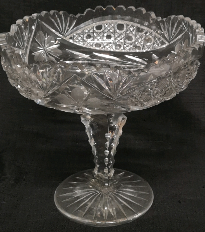 Vintage Crystal Footed Candy Dish - 7.75" Tall and 8" Diameter