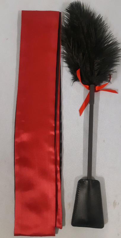 New,Adults Only, Light Bdsm, Feather Crop Tickler, and 5' Satin Sache/ Blindfold