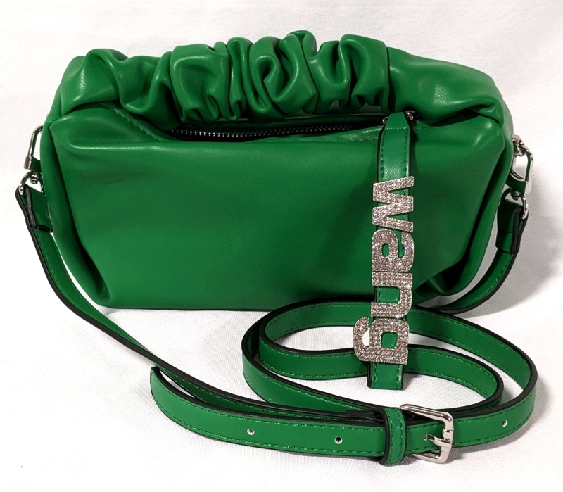 New Ruched Handle Vegan Leather Crossbody WANG Bag