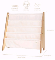 New, 3 Sprouts 5 tier, Wooden Book Rack (24.5" X 10" X 24" with Creme colored Cloth shelves